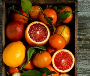 Preview wallpaper oranges, grapefruit, fruits, basket