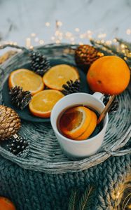 Preview wallpaper oranges, mug, comfort, new year, christmas