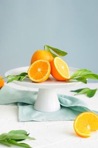 Preview wallpaper oranges, slices, leaves, fruit, citrus