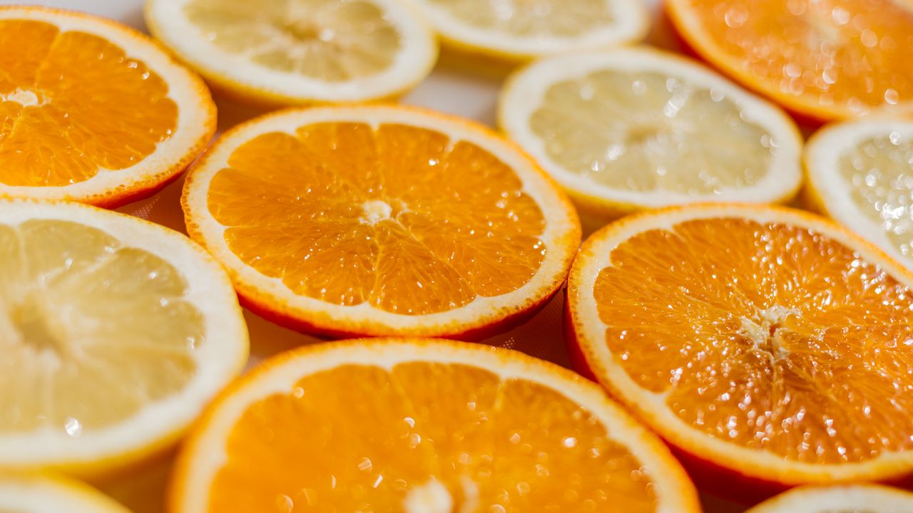 Wallpaper oranges, slicing, lemons, fruit