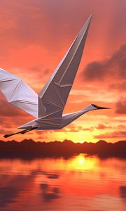 Preview wallpaper origami, bird, sea, sunset