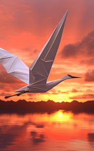 Preview wallpaper origami, bird, sea, sunset