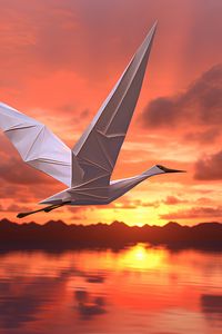 Preview wallpaper origami, bird, sea, sunset