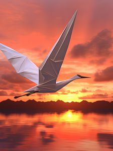 Preview wallpaper origami, bird, sea, sunset