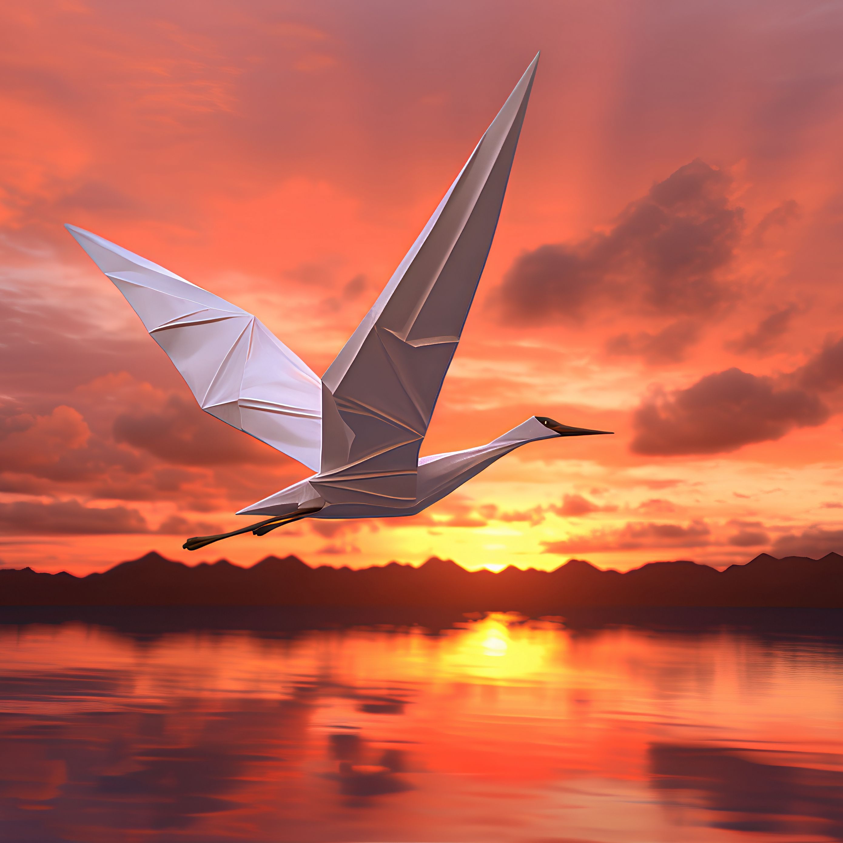 2780x2780 Wallpaper origami, bird, sea, sunset