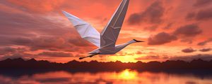 Preview wallpaper origami, bird, sea, sunset