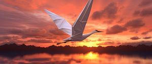 Preview wallpaper origami, bird, sea, sunset