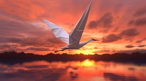 Preview wallpaper origami, bird, sea, sunset