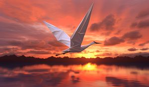 Preview wallpaper origami, bird, sea, sunset