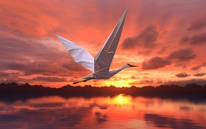 Preview wallpaper origami, bird, sea, sunset