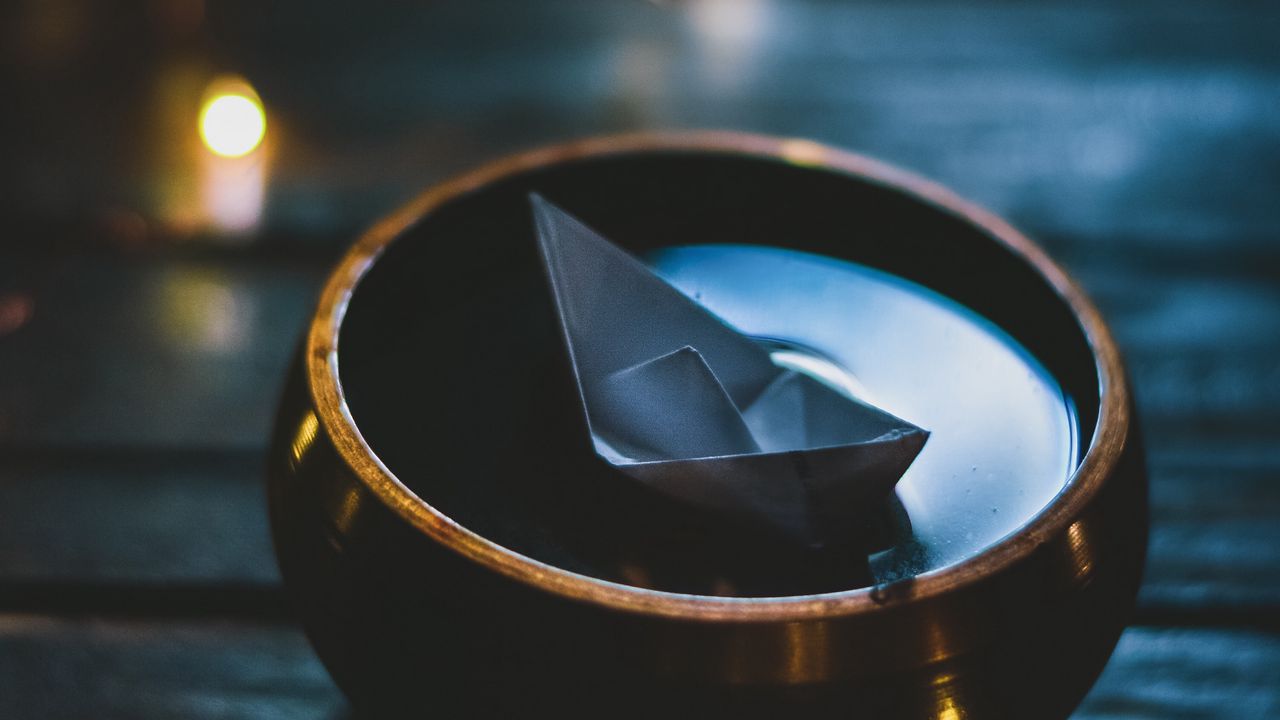 Wallpaper origami, boat, bowl, water