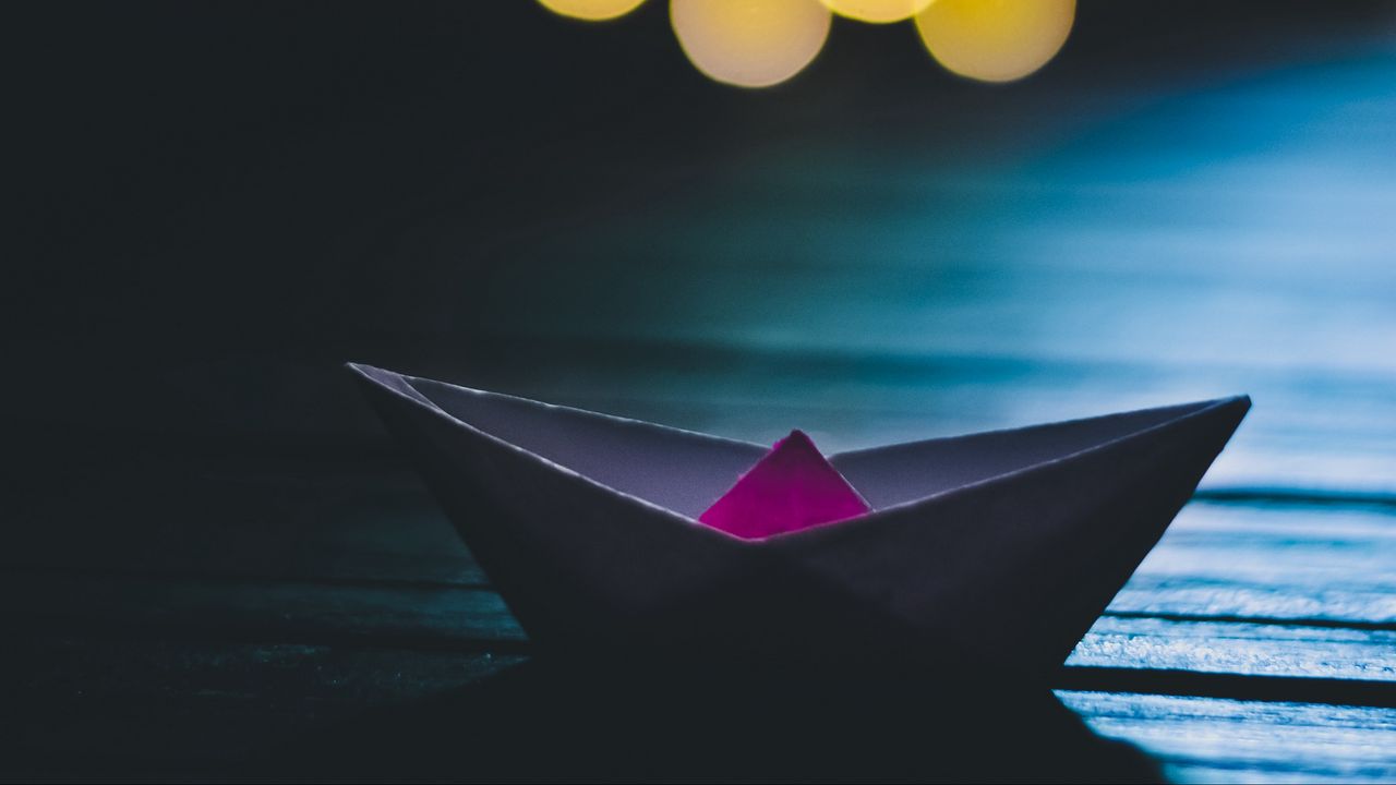 Wallpaper origami, boat, glare, bokeh, dark