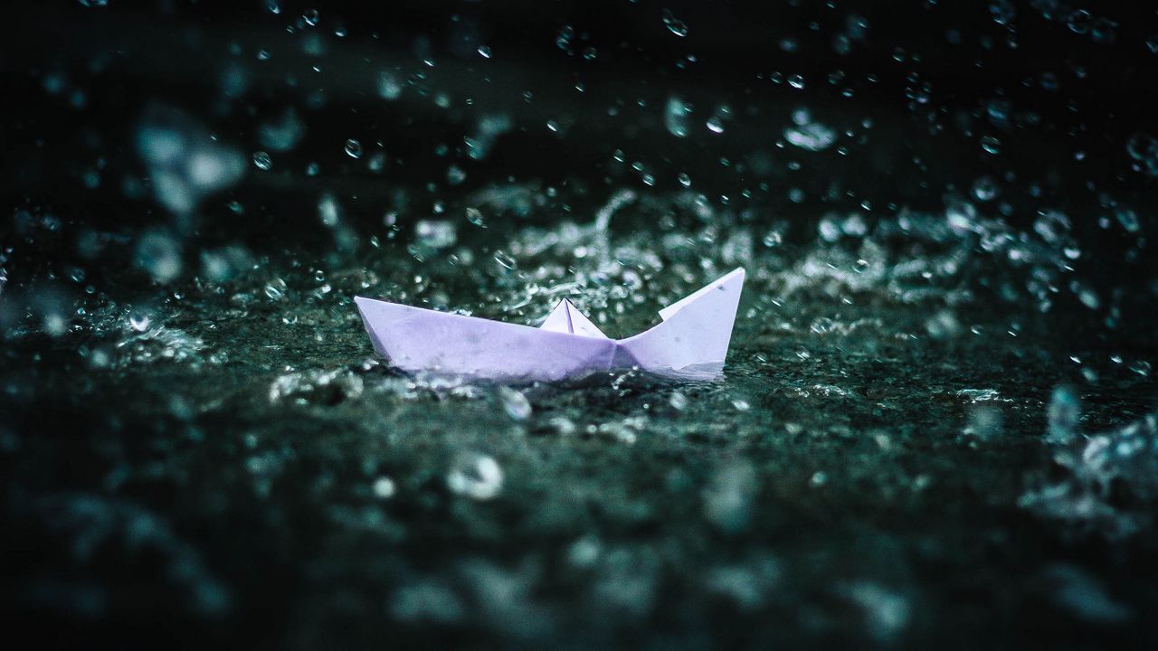 Wallpaper origami, boat, water, spray