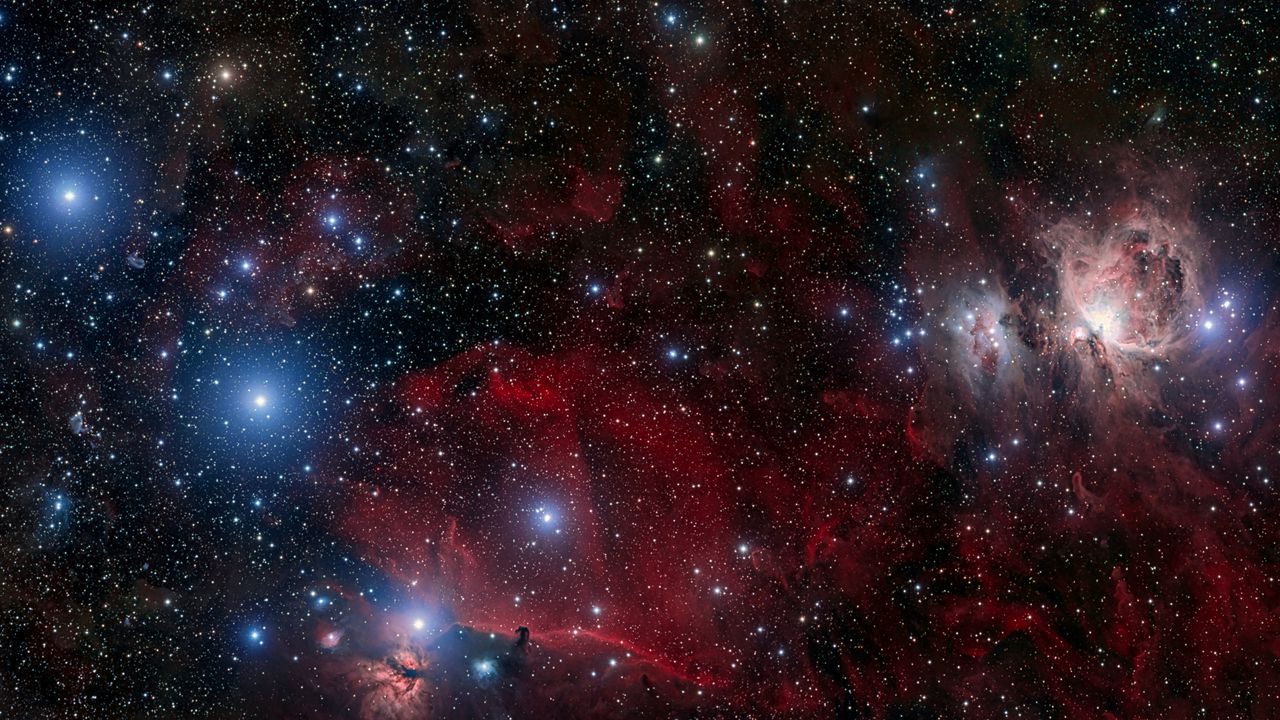 Wallpaper orion nebula, stars, glow, space