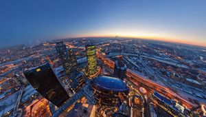 Preview wallpaper oscow city, evening, lights, moon, horizon