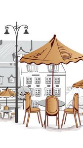 Preview wallpaper outdoor cafe, umbrellas, chairs, tables