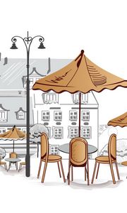 Preview wallpaper outdoor cafe, umbrellas, chairs, tables