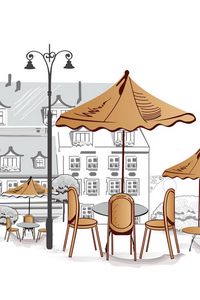 Preview wallpaper outdoor cafe, umbrellas, chairs, tables