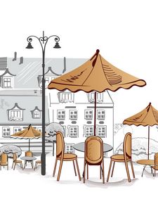 Preview wallpaper outdoor cafe, umbrellas, chairs, tables