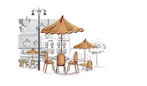 Preview wallpaper outdoor cafe, umbrellas, chairs, tables