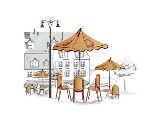 Preview wallpaper outdoor cafe, umbrellas, chairs, tables