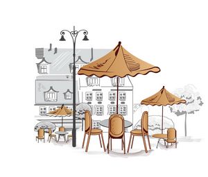 Preview wallpaper outdoor cafe, umbrellas, chairs, tables