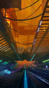 Preview wallpaper overpass, art, cyberpunk, sci-fi, movement