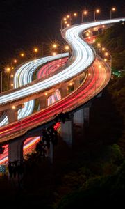 Preview wallpaper overpass, road, light, night, long exposure