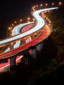 Preview wallpaper overpass, road, light, night, long exposure