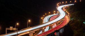 Preview wallpaper overpass, road, light, night, long exposure