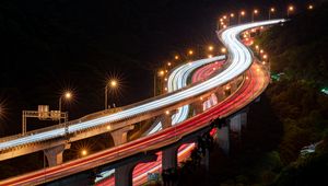 Preview wallpaper overpass, road, light, night, long exposure