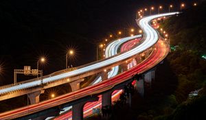 Preview wallpaper overpass, road, light, night, long exposure