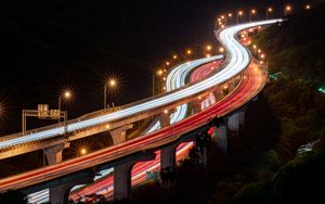 Preview wallpaper overpass, road, light, night, long exposure