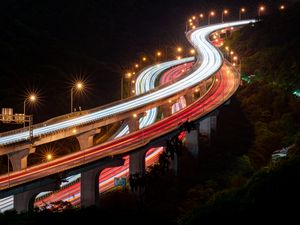 Preview wallpaper overpass, road, light, night, long exposure