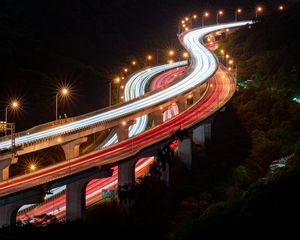 Preview wallpaper overpass, road, light, night, long exposure