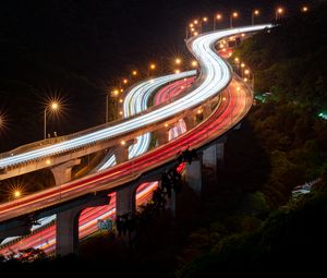 Preview wallpaper overpass, road, light, night, long exposure