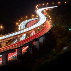 Preview wallpaper overpass, road, light, night, long exposure