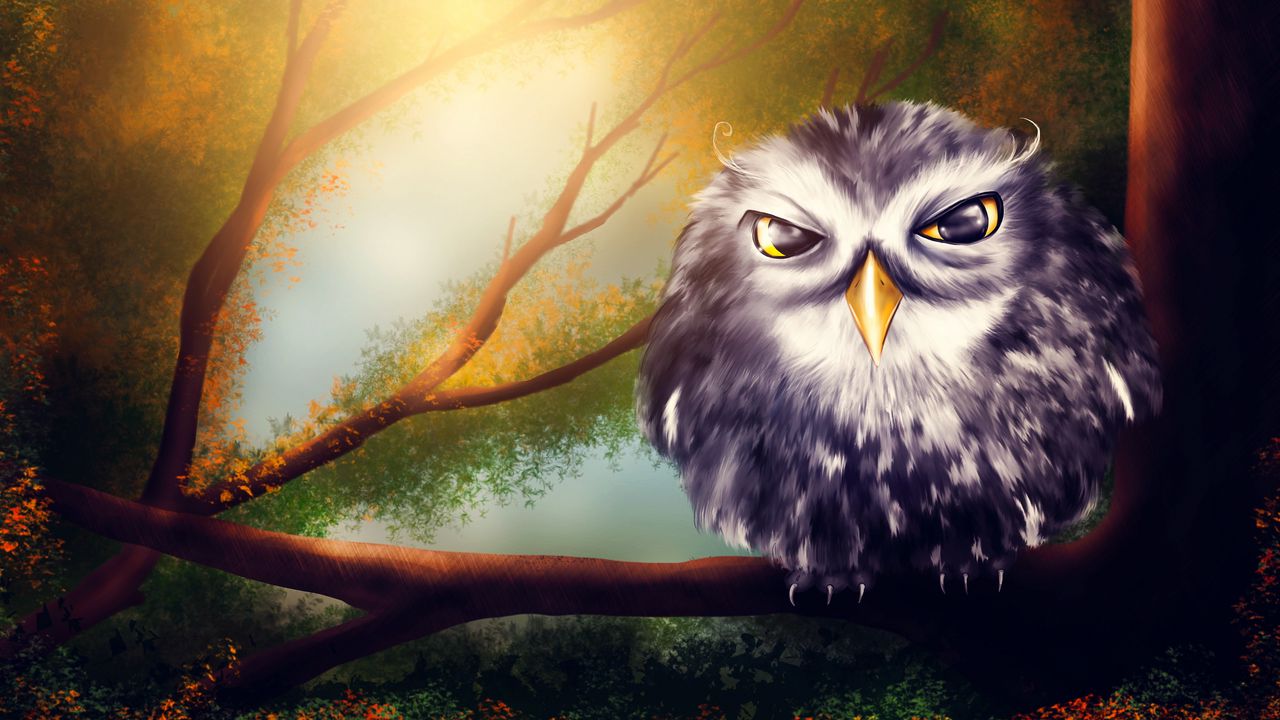 Wallpaper owl, bird, art, branches
