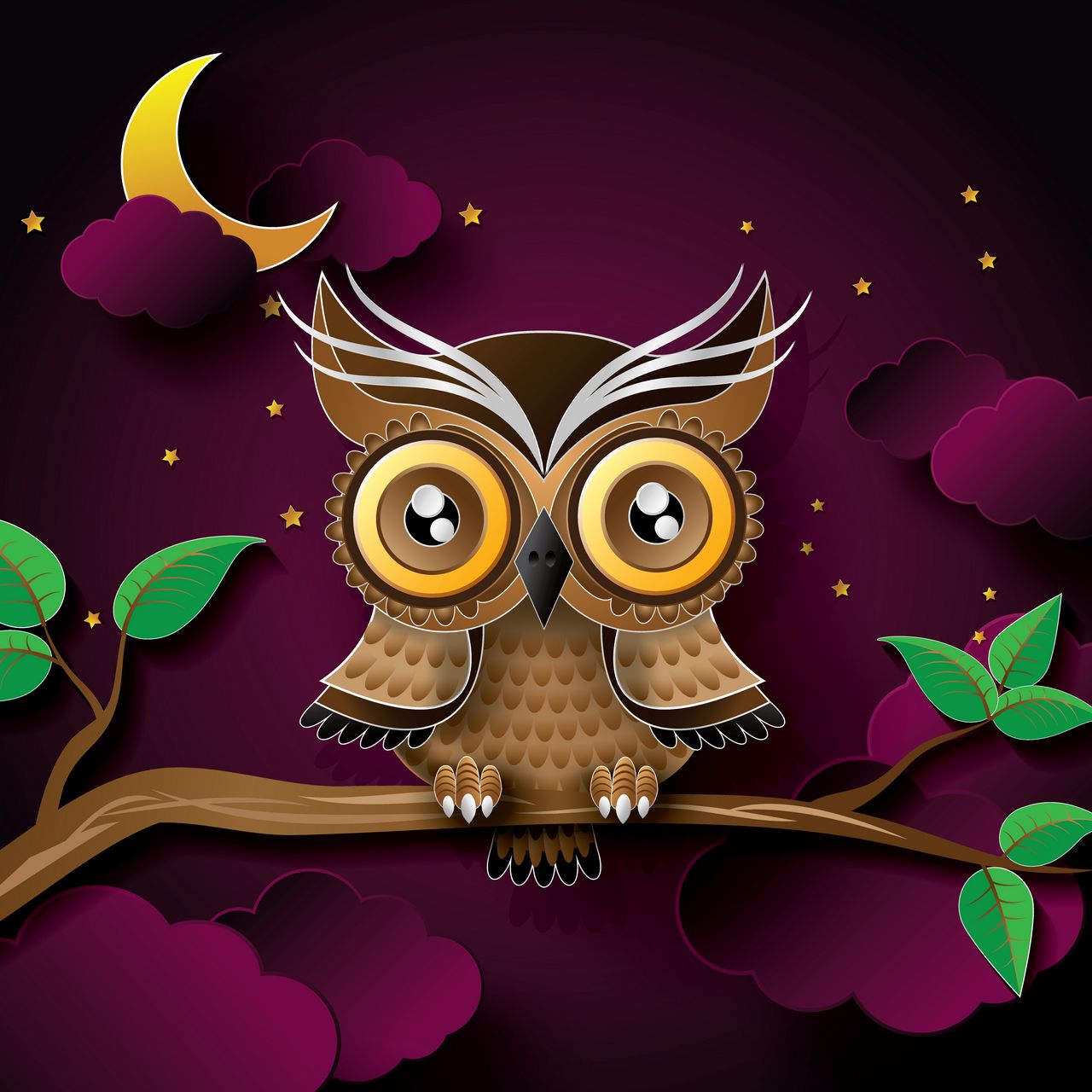 Download wallpaper 1280x1280 owl, bird, art, branch ipad, ipad 2, ipad mini  for parallax hd background