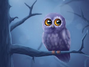 Preview wallpaper owl, bird, branch, tree, art