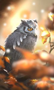 Preview wallpaper owl, bird, branch, art