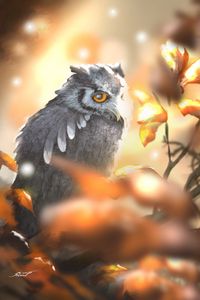 Preview wallpaper owl, bird, branch, art