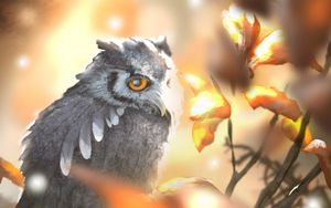 Preview wallpaper owl, bird, branch, art