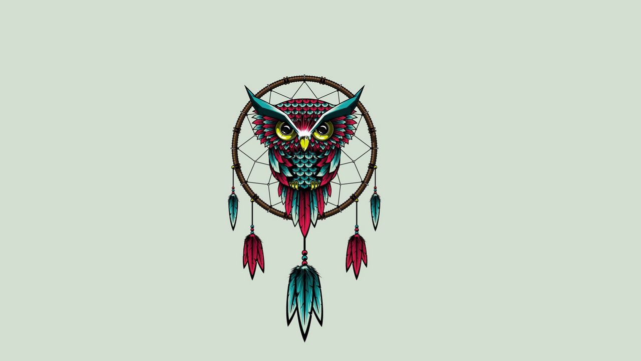 Wallpaper owl, bird, dreamcatcher, art
