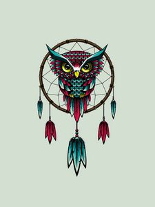 Preview wallpaper owl, bird, dreamcatcher, art