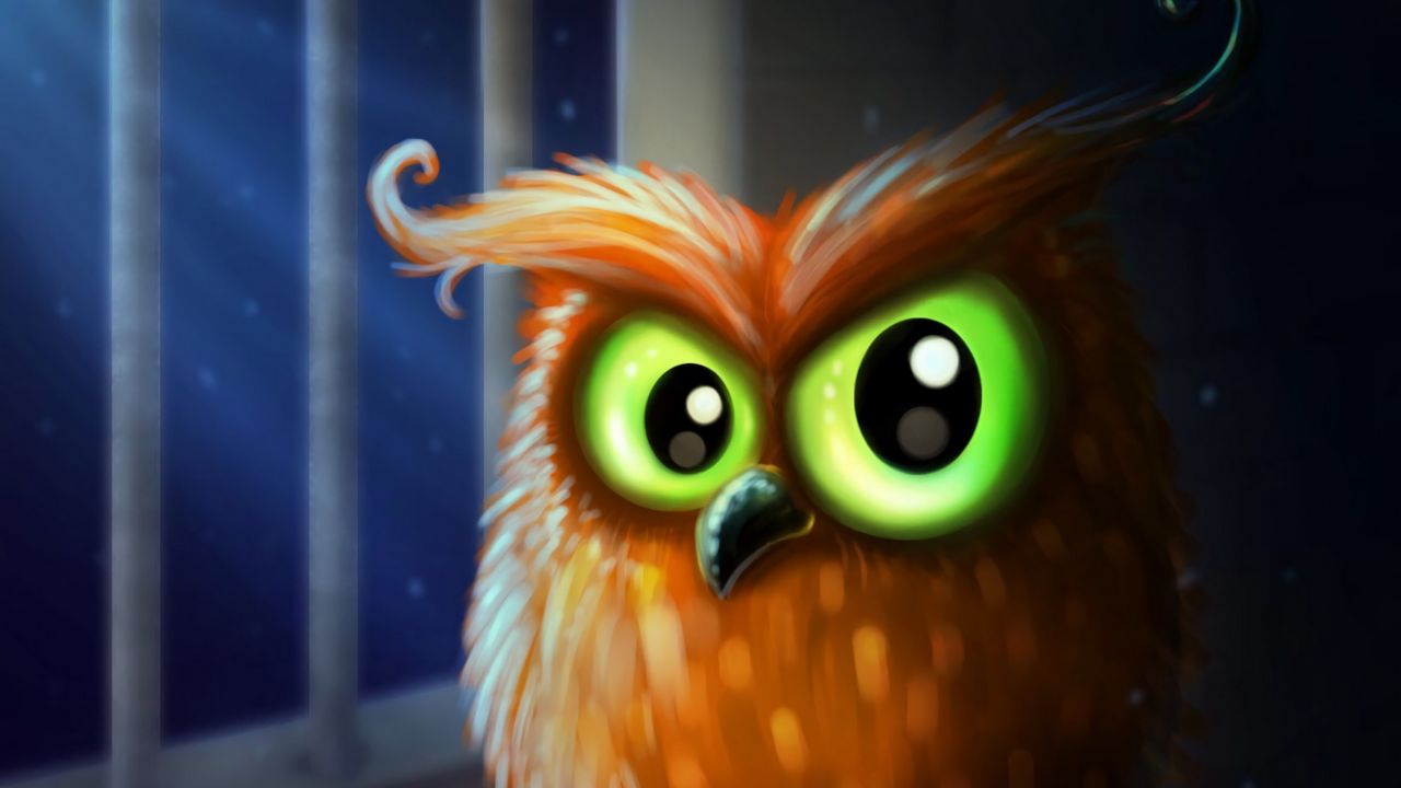 Wallpaper owl, bird, green eyes, art