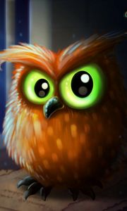 Preview wallpaper owl, bird, green eyes, art