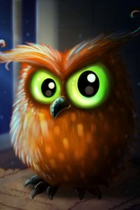 Preview wallpaper owl, bird, green eyes, art