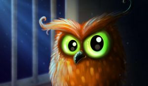 Preview wallpaper owl, bird, green eyes, art