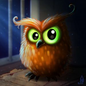 Preview wallpaper owl, bird, green eyes, art